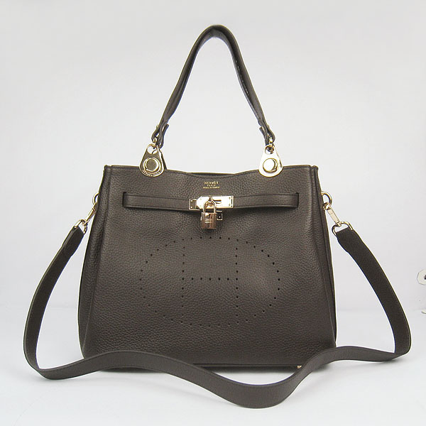 Replica Hermes New Arrival Double-duty leather handbag Dark Coffee 60668 - Click Image to Close